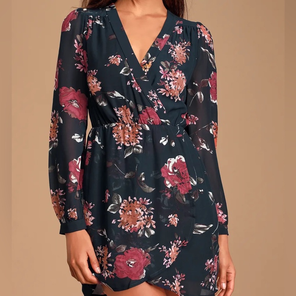 Lulus Navy Floral Print Dress